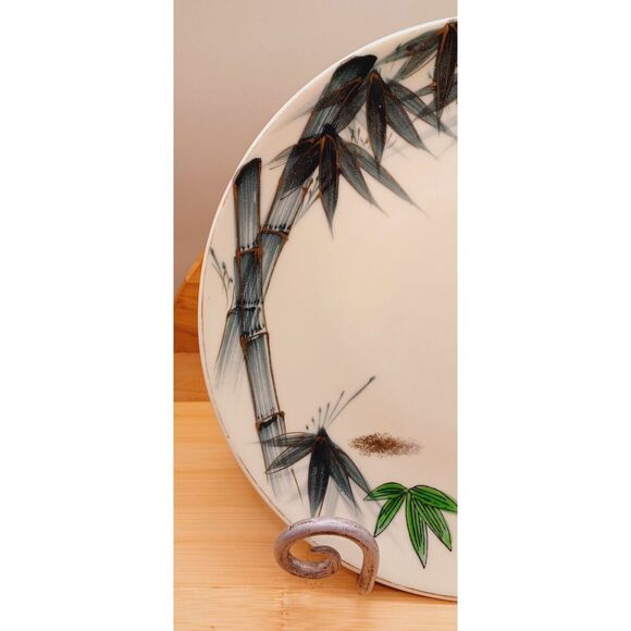 Vintage Japanese "Bamboo, Flower Blossoms" Fine China 10" Set of 3 Plates - Picture 7 of 16